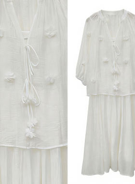 爆米花专享】立体花朵衬衫+吊带背心套装女1104