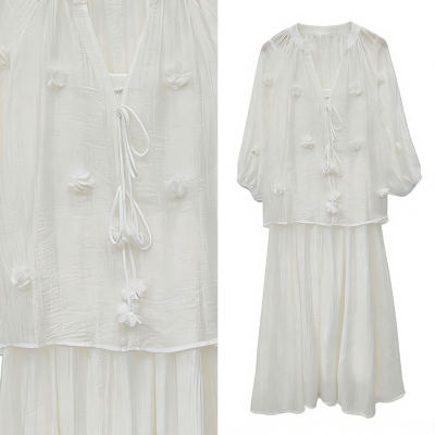 爆米花专享】立体花朵衬衫+吊带背心套装女1104