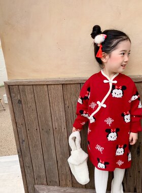 秋冬儿童小童女童红色旗袍式汉服