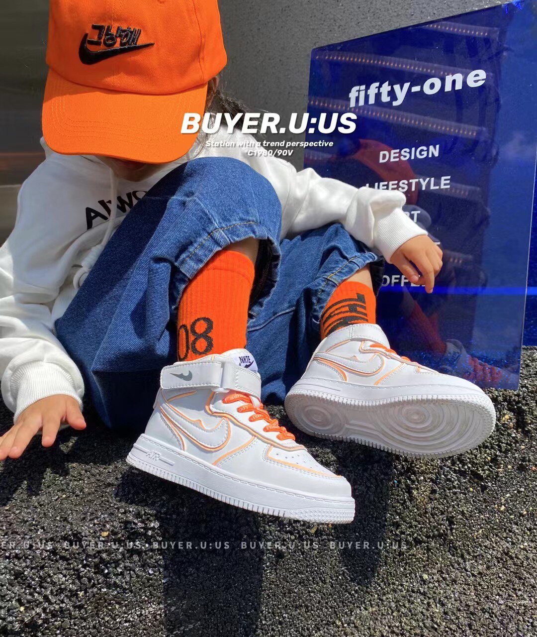 春秋新款韩版货儿童鞋潮牌UUS男童女童高帮牛皮白色滑板运动鞋