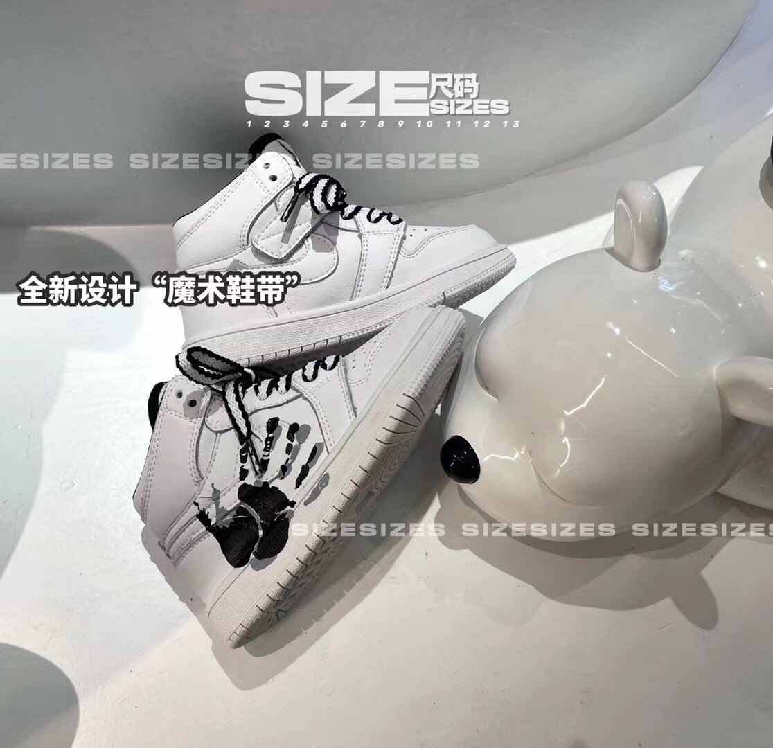 春秋新款韩版货儿童鞋潮牌UUS男童女童牛皮白色高帮滑板运动鞋