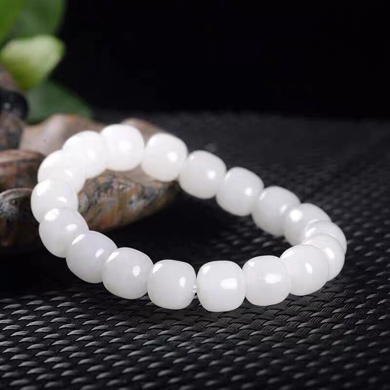 天然白玉老型珠带证书手串