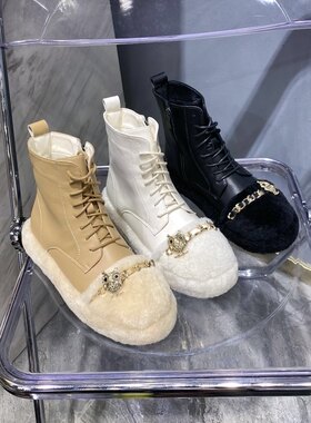 欧洲站金属装饰个性高帮棉鞋短靴