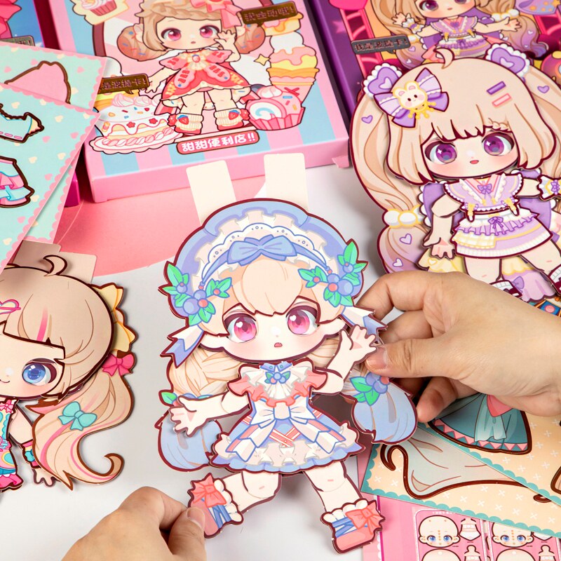 可动纸片人换装贴纸女孩纸偶娃娃diy材料免裁剪小人安静书新款3d