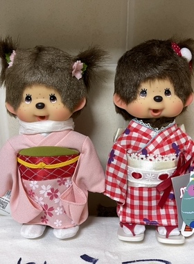 蒙奇奇 monchhichi 浴衣系列 樱花 红格子蕾丝 女生