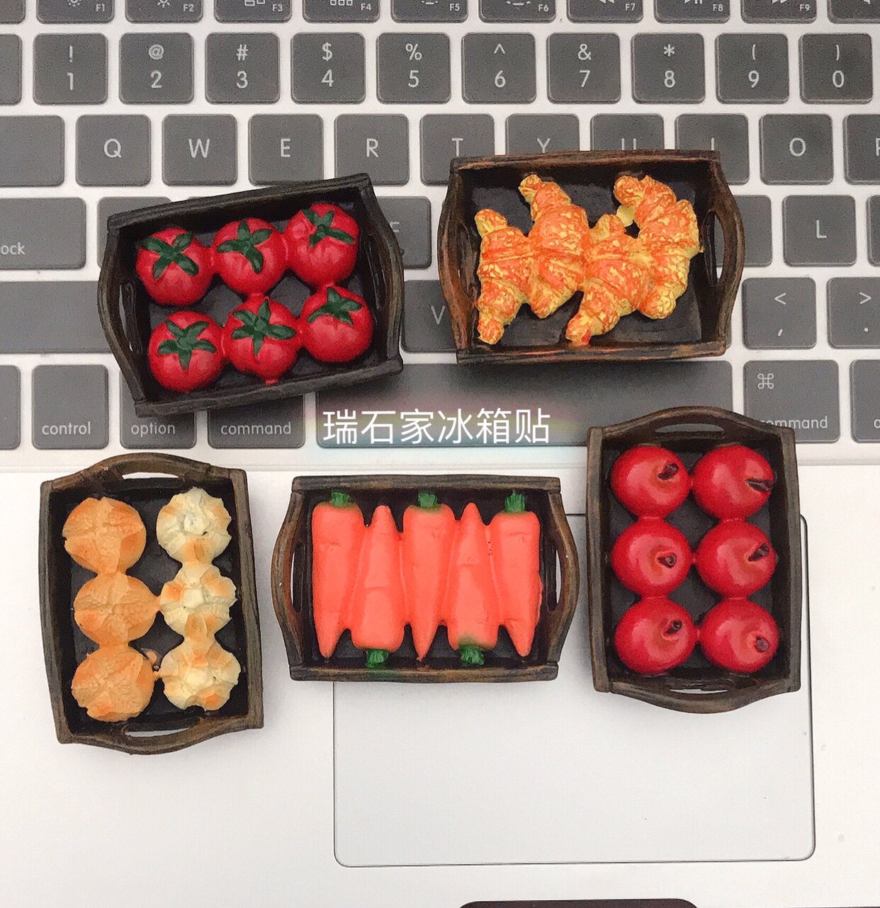 满58包邮餐盘水果牛角包树脂冰箱贴下午茶磁力贴装饰北欧磁铁ins