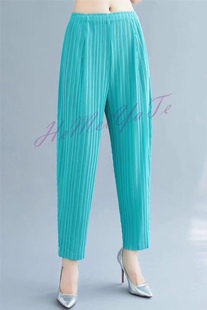 2021春夏新款三宅褶皱裤子大码女装彩色百褶裤百搭时尚小脚裤