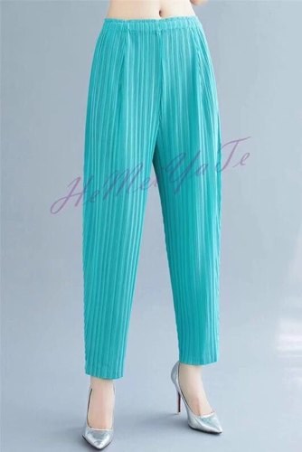 2021春夏新款三宅褶皱裤子大码女装彩色百褶裤百搭时尚小脚裤