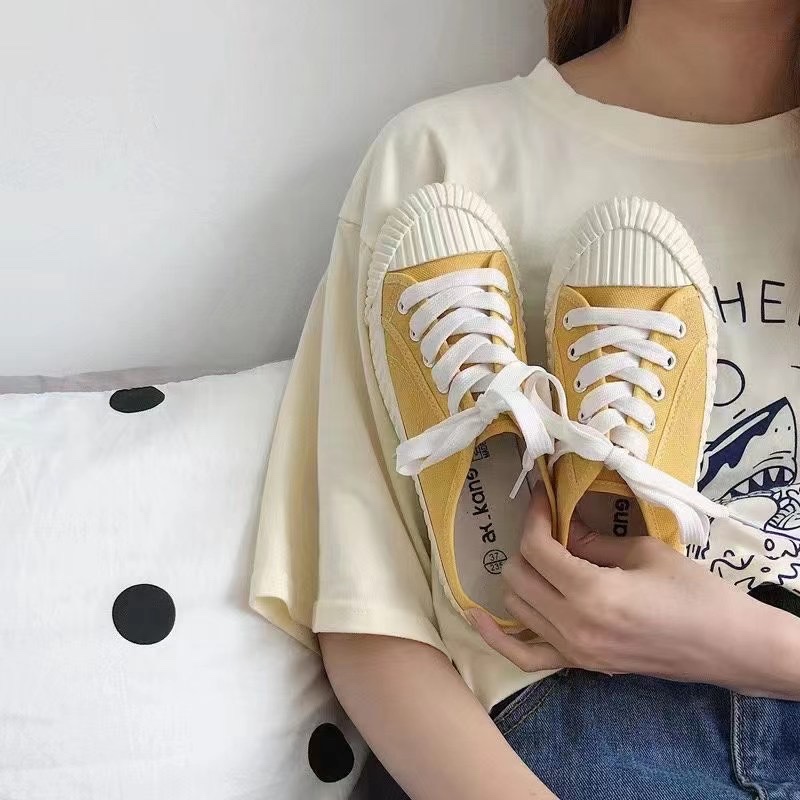 Summer style shell head lace up low top canvas shoes