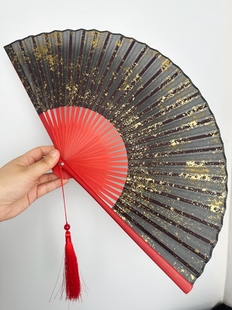 中国风扇子古风洒金银8寸大女式 竹 男生红色折叠古典跳舞蹈扇夏季