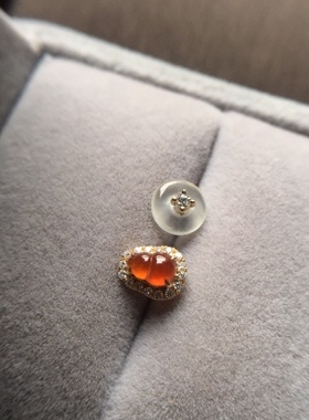 【赏】天然翡翠A货冰橙色芬达葫芦+高冰平安扣18K金钻石AB款耳钉