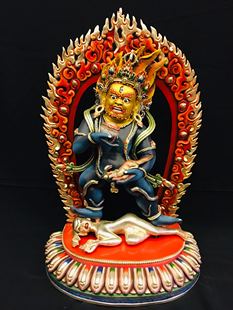 尼泊尔精品铜鎏金彩绘黑财神佛像藏传佛摆件佛具释迦族佛像1尺5