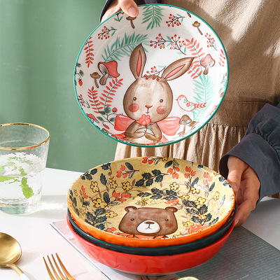 盘子菜盘家用陶瓷碟子深盘创意个性餐具网红汤盘可爱圆盘