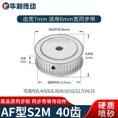 同步轮S2M40齿A齿宽7内孔5/6/6.35/8/10/12同步带轮S2M60硬质喷砂