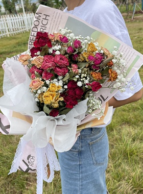 大束满天星玫瑰干花花束ins网红精包装真花家居装饰摆件毕业拍照