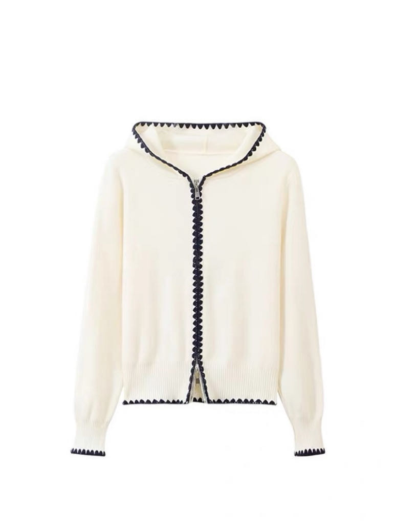 【甜甜圈专享】 双拉链连帽针织毛衣上衣1126