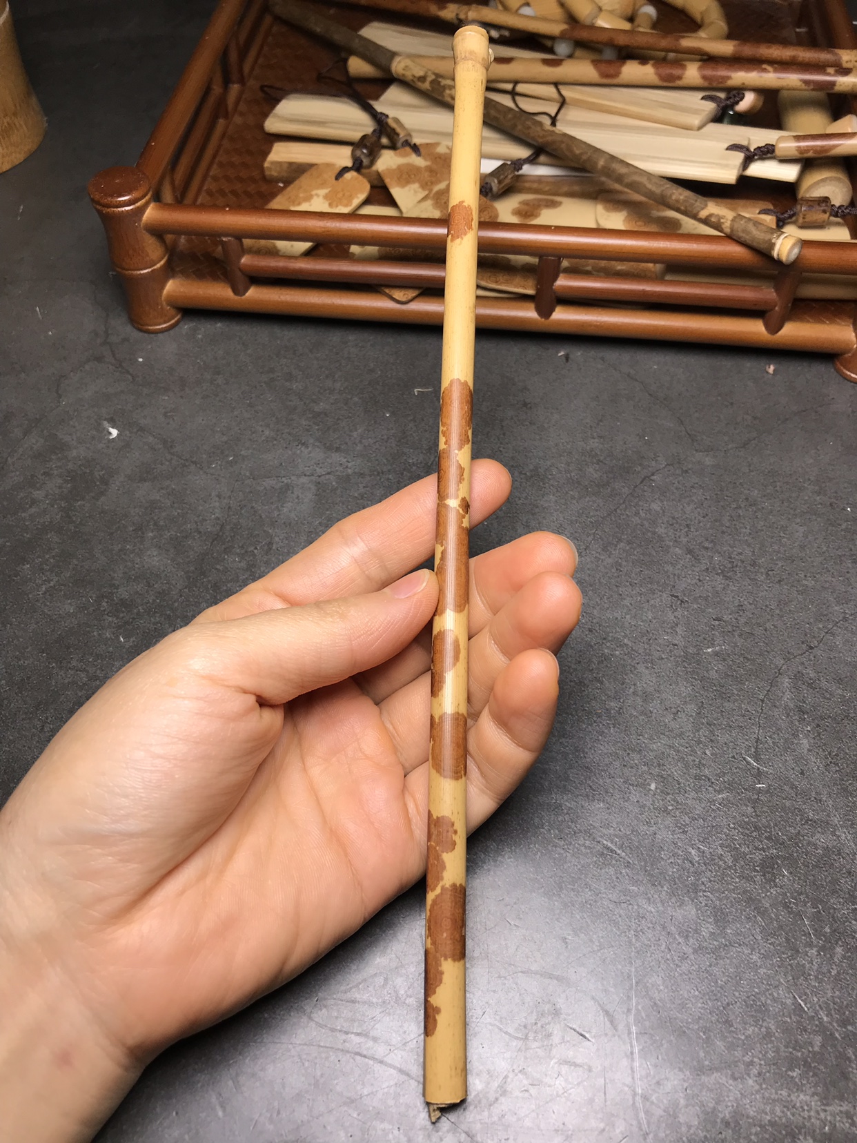 9*24.5福建武夷山指纹花纹湘妃竹胎毛笔杆红香妃竹子斑竹烟杆
