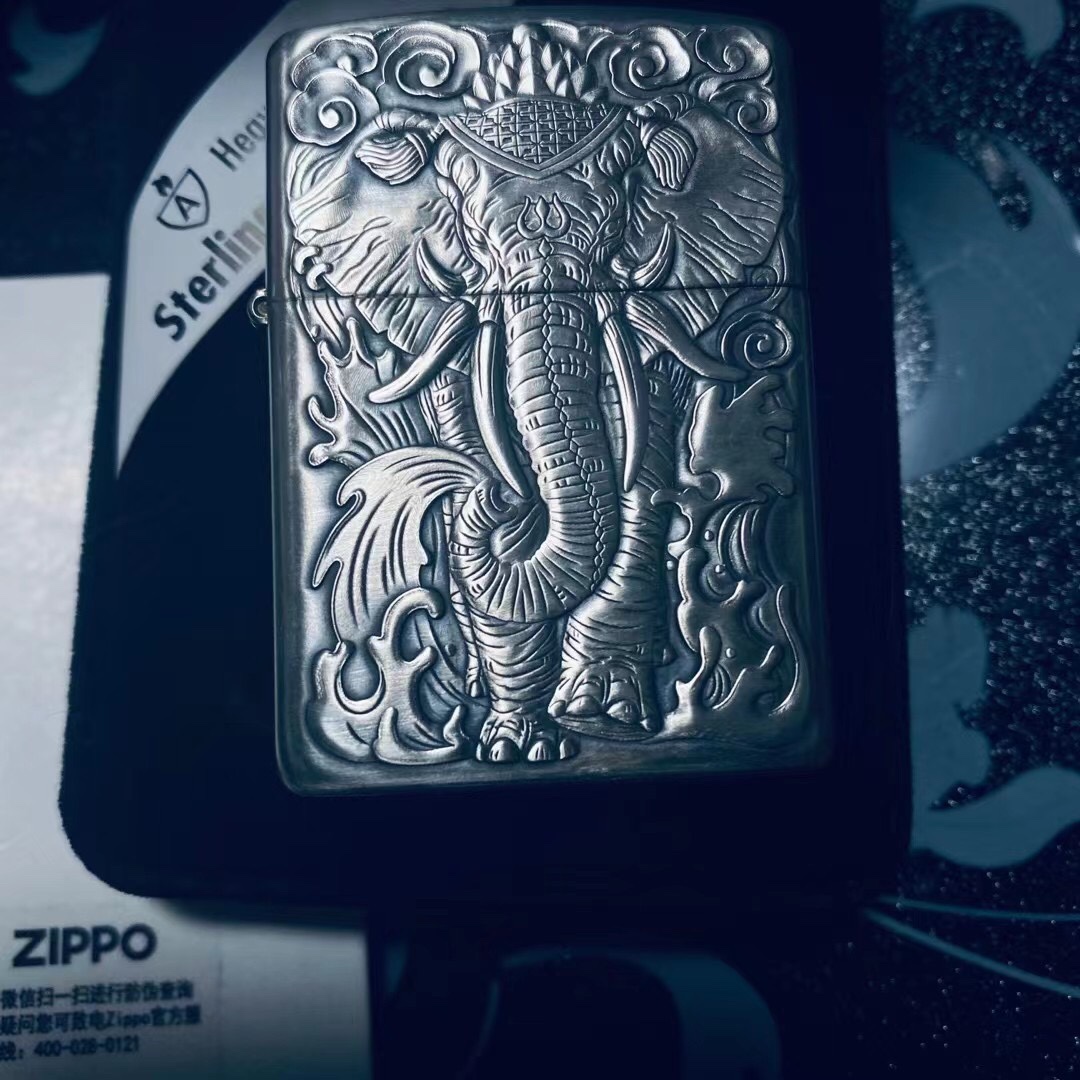 zippo打火机六牙神象不动明王貔貅齐天大圣24k真金鬼王纯银盔甲男
