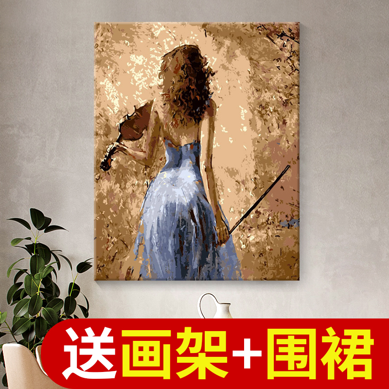 数字油画diy填充手绘玄关客厅背景墙装饰手工油彩画人物照片定制图片