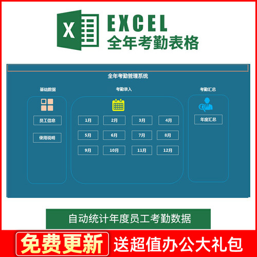 考勤记录系统公司企业员工出勤签到人事行政上班电子excel表格