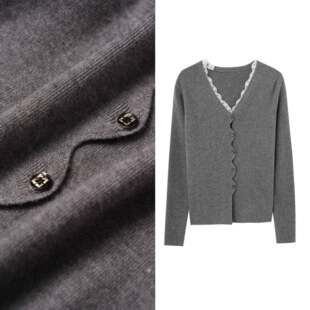 宽松长袖 外穿V领小香风针织开衫 蕾丝毛衣外套323 小四专享