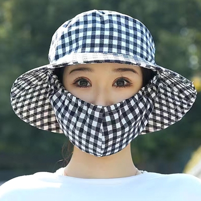防晒口罩帽子一体遮阳帽女防紫外线太阳帽2024新款户外夏季采茶帽