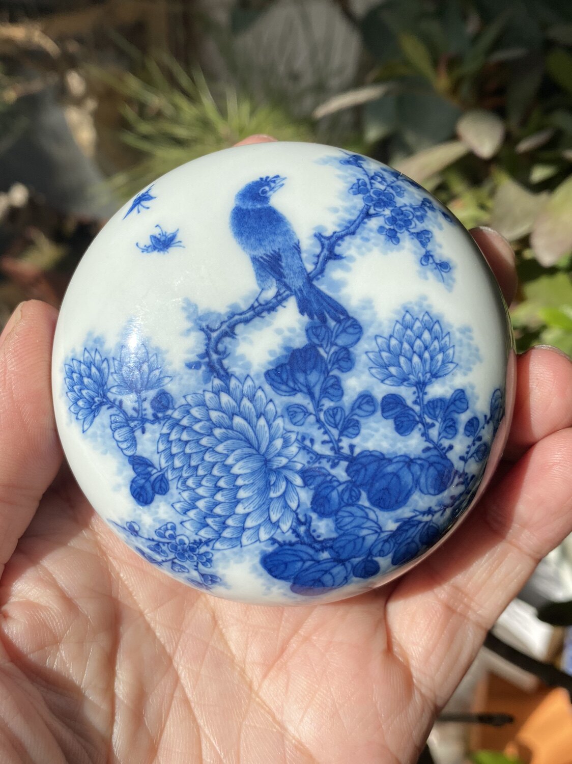 景德镇小雅 阮定荣造 手绘青花瓷器 小雅珍玩款 王步花鸟 印泥盒