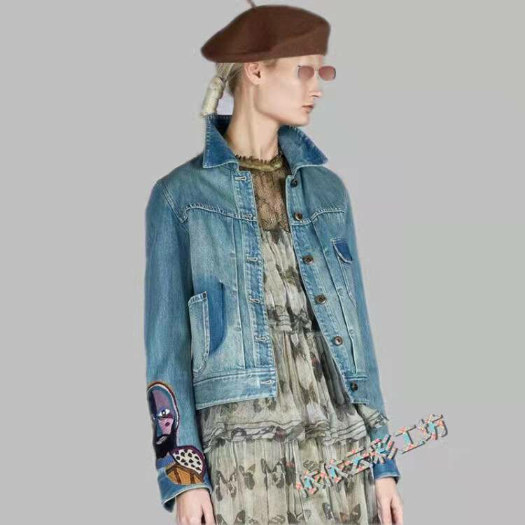 2021达衣岩怀旧舒适修身牛仔外套2021秋季新款刺绣女上衣150603