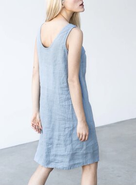 亚麻背心连衣裙露背中长款裙子小个子群子