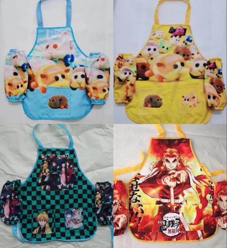 pui pui 天竺鼠车车 二次动漫围裙带袖套画衣儿童绘画玩玩小号kx