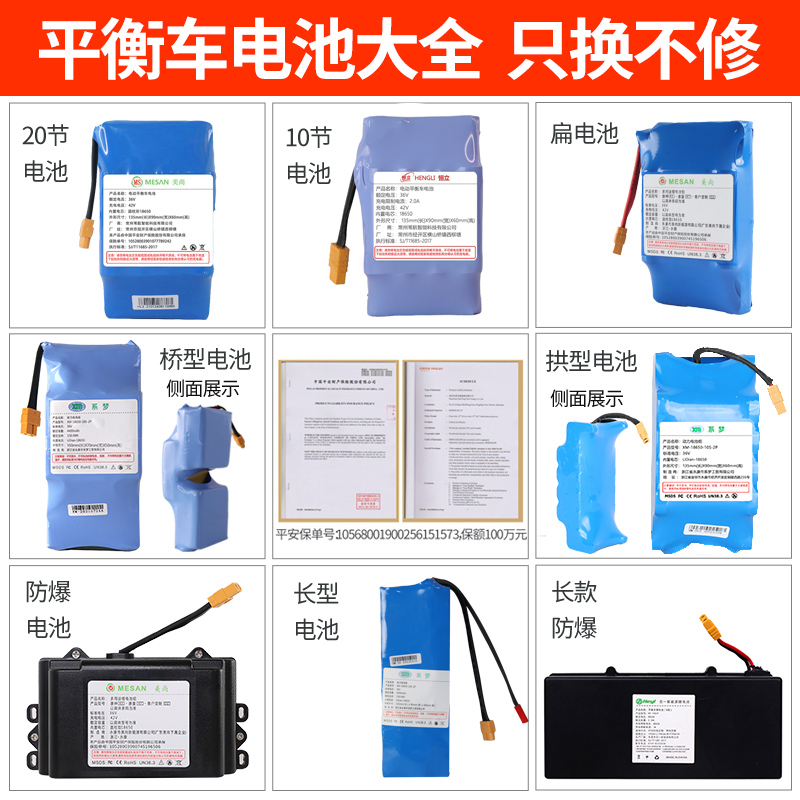 阿尔郎平衡车电池通用36v领奥系梦左拉双轮电动42v锂电瓶配件大全