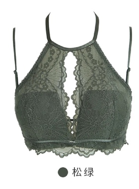 莎莲妮挂脖美背文胸防走光抹胸性感小胸女中厚蕾丝胸罩SA18208