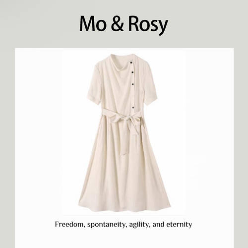 MO&ROSY【轻雾含柔】 气质斜扣百搭连衣裙MR417F044