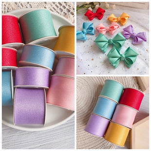 韩国进口亮光涤棉丝带糖果色系38mm3码一卷手工蝴蝶结发饰材料