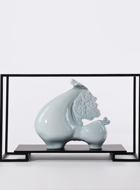 L新中式陶瓷马摆件酒店办公室玄关禅意工艺品迎宾接待大厅软装i.