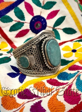 现货进口FCBD部落融合阿富汗库奇ATS肚皮舞表演松石开口老银手镯