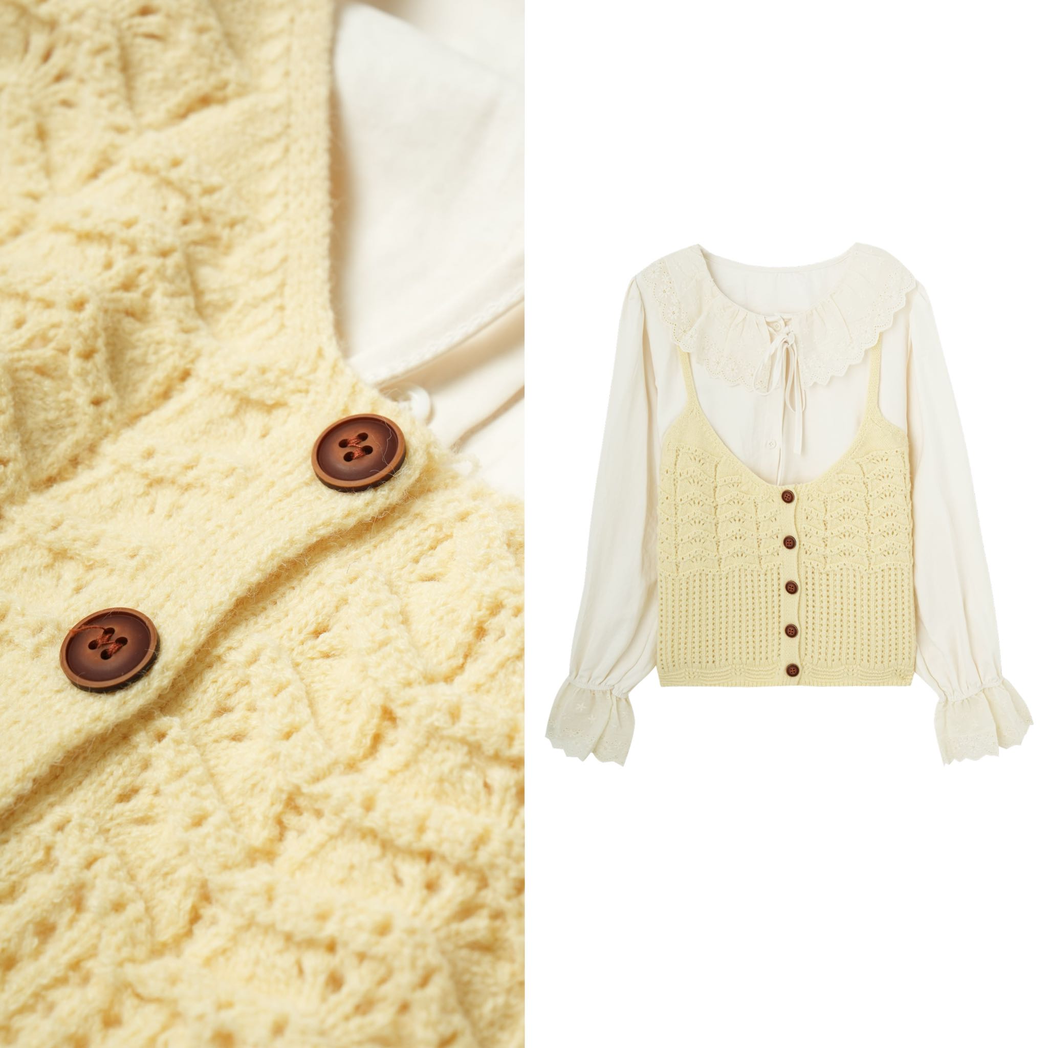 【玉米专享】法式设计感衬衫内搭针织吊带背心两件套套装