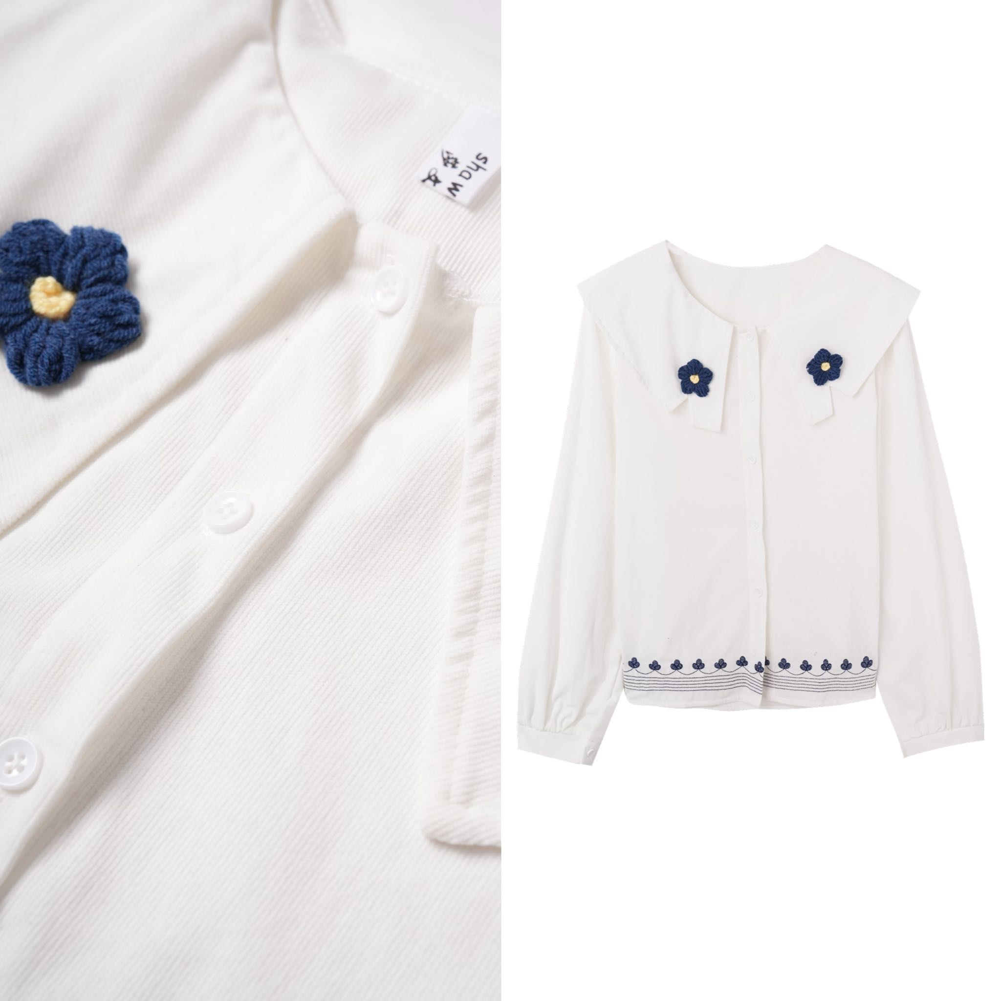 【玉米专享】 日系森系花朵装饰娃娃领宽松休闲长袖衬衫上衣