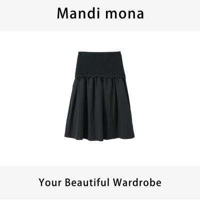 Mandimona / 【垂感飘逸】网纱拼接黑色中长款蛋糕裙 MM610L153