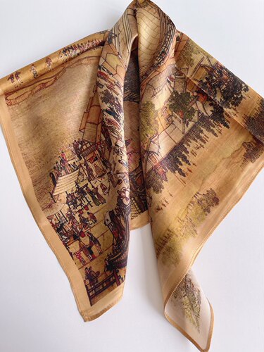 清明上河复古风装饰画66cm中方巾