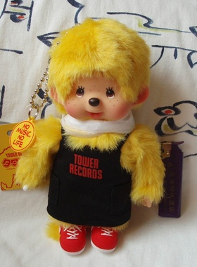 蒙奇奇 monchhichi 特别限定 TOWER RECORDS 音乐合作版 黄毛挂件