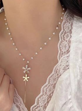 韩国超仙珍珠锆石花朵森系锁骨链