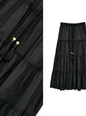 【玉米专享】韩系白色高腰甜美系带蛋糕半身裙镂空a字长裙4016