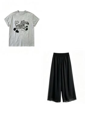 玉米专享～薄款斑马提花图案冰丝针织短袖套装8521