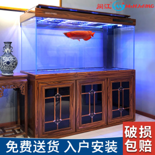 客厅家用落地免换水底滤龙鱼缸 闽江大型超白鱼缸水族箱中式