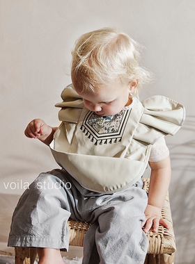 瑞典elodie ins定制围兜防水辅食反穿衣饭兜飞袖翅膀短袖罩衣圣诞