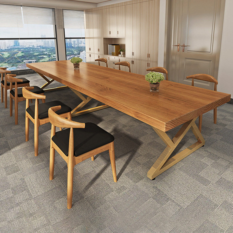 北欧实木会议桌长桌简约现代培训办公桌工作台工业风洽谈桌椅组合