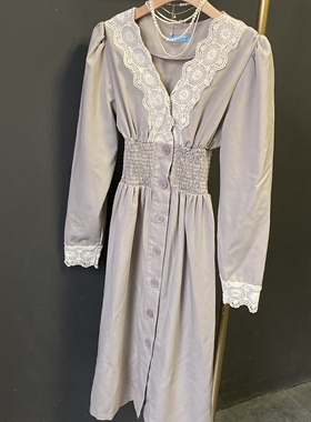 特价清仓！韩国气质连衣裙蕾丝花边V领高腰长袖女神长裙女