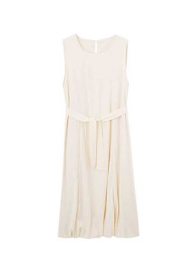 小田专享～宽松廓形花苞长裙茶歇气质黄色无袖背心连衣裙夏1908