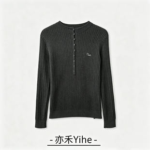 【玉米专享】亦禾YIhe 圆领麻花刺绣纽扣毛穿搭修身短上衣~116